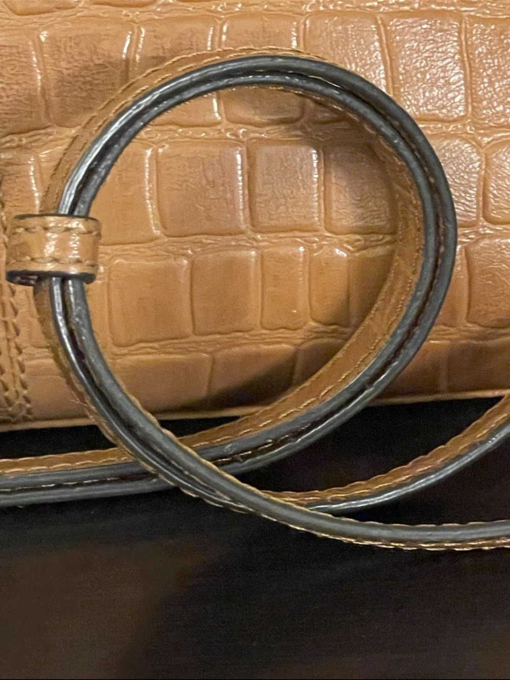 Ashwood Cognac Croc Embossed Leather East West Small Crossbody Bag Purse - Picture 10 of 10